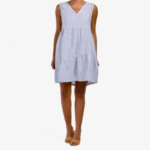 Lucky Brand 100% Linen Sleeveless Striped V-Neck Tiered Mini Dress Women’s Large